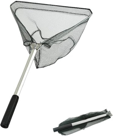 Fishing Landing Net,50cm Stainless Steel Fixed Handle,For Bird Fish Catch | Non-Telescopic Pole,For Aquarium,Ponds Floating Objects,Carp Trout,Bird Rescue,Triangular