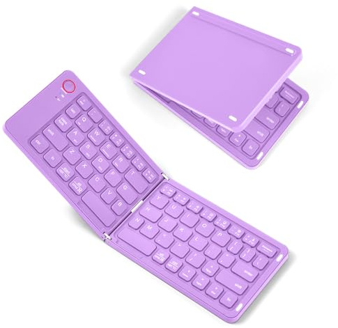 Aolso Tastiera Wireless Bluetooth Pieghevole, Tastiera Wireless Leggera, Triplo Pairing, Tastieras Portatile Ricaricabile per Smartphone/Tablet/PC/iPad/iPhone, Sistema Windows, iOS, Android-Viola
