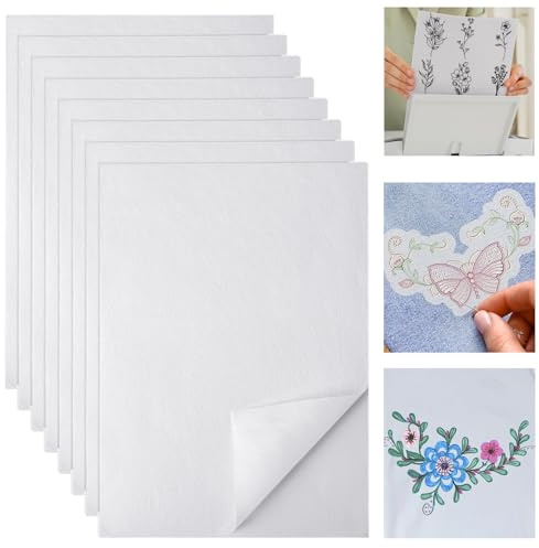 SZEBISOA 8 PCS A4 (29,7x21cm) Stickvlies Selbstklebend Wasserlöslich Bedruckbares Stickpapier für Stickvorlagen wasserlöslich, ideal für präzise Hand- und Maschinenstickerei