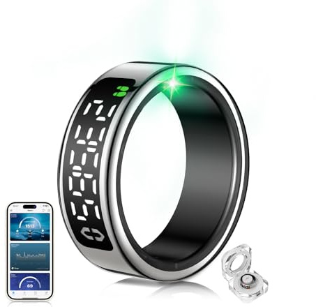 Bague intelligente 5e génération - Puce JZ5.1 et erreur de mesure 0 % - Titane testé militairement - Design et IP68 - Bague de fitness - 30 langues - Bague intelligente pour femme et homme - Pour