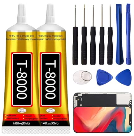 TAKONE T8000 Set di adesivi – 2 × 50 ml per la riparazione di smartphone, adesivo trasparente con punta dosatrice precisa e set di attrezzi, per iPhone e Android