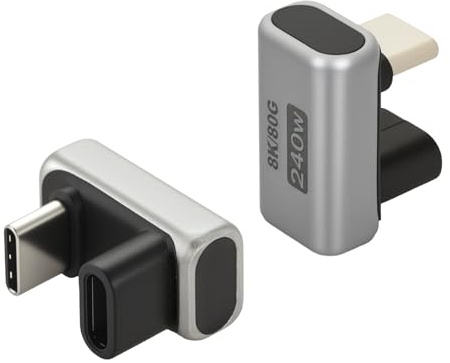 aceyoon 2 st USB C-adaptrar, 240 W, USB C hane till USB C hona U-formad adapter, typ C-kontakt med 80 Gbps dataöverföring för ångplattform för PC-switch, tablett