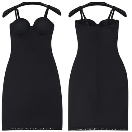 TTDGYYXW Kroppsklänning för kvinnor Dam Klänning Spaghetti Strap Bantning Full Längd Shapewear Slips Anti-halk Fåll Push Up Skinny Bodycon Med Bygelkopp Svart