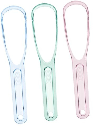 Ciieeo Set 3 Pezzi Puliscilingua Ergonomici per Adulti e Raschietti Lingua in Plastica Sicura Strumenti per Pulizia Alito Fresco e Prevenzione Patina Orale