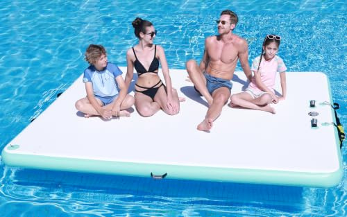 FBSPORT Inflatable Floating Dock Air Dock Platform, 6ft Floating Island Raft for Lake with Non-Slip Surface, Lake Floats for Adults, Inflatable Water Float Dock Mat for Pool Beach Ocean, Green/White
