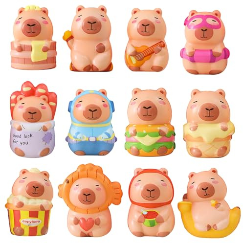 KhgFov Capybara Squishy, Squishy Fidget, 12 Pack Capybara Stress Relief for Anxiety Management, Sensory Squishys for Office Desk, Squishys Set with Cute Kapibala Design, Portable Squeeze