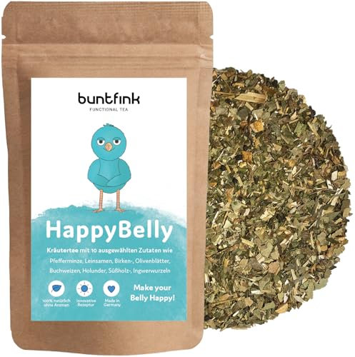 Buntfink HappyBelly – Pfefferminztee mit Fenchel, Süßholzwurzel & Ingwer – Lose Kräuterteemischung Magentee & Entwässerungstee bei Völlegefühl, Blähbauch & sanfter Detox | 60g, natürlich & ohne Aromen