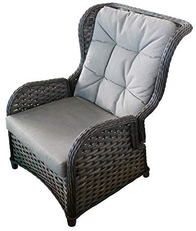 Mojawo Luxus Comfort Relaxsessel Flachrattan Ohrensessel Polyrattan, inkl. Polster verstellbare Rückenlehne Gartensessel Rattansessel