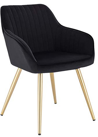 Lestarain Chaise de Salle à Manger(1 pièce) avec Dossier et Accoudoir,Chaise de Cuisine Moderne Fauteuil Scandinave Assise en Velours et Pieds en Métal,Noir