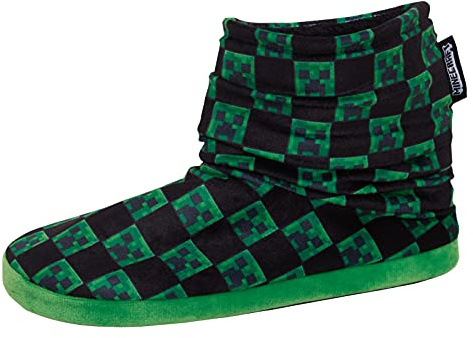 Minecraft Boys Slipper Boots Kids Creeper Gamer Fleece Lined Slippers for Gamers House Shoes Black/Green 1 UK