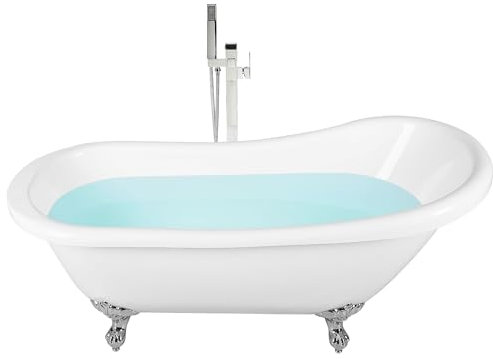 Weiße freistehende Badewanne aus Acryl mit Überlauf 153x77 cm ovale Form Cayman