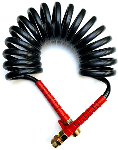 MelTruck Luftwendel Druckluft Spiralschlauch 4,5m PU – 12x8mm Polyurethan Schlauch mit M22 oder M16 DIN 73378, für LKW, Nutzfahrzeuge, Anhänger und pneumatische Systeme (2x M22 - Rot)