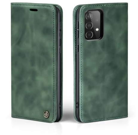 LBH Handyhülle für Samsung Galaxy A52 / A52 5G / A52s 5G in Grün mit Karten- und Geldfach Smartphone Hülle mit Standfunktion Flip Case Schutzhülle Magnetverschluss Vintage