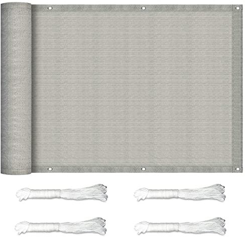Balcony Privacy Screen 0.5x3m Fence Windscreen Privacy Shield Cover HDPE Weatherproof with Eyelets and Cord and Cable Ties Attached for Yard Lawn Pergola Decking Pool Patio, Light Gray