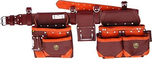 Zakco PRO-20 Genuine Grain Leather Professional Carpenters Tool Belt, Construction Tool Rig, Leather ToolBelt & Pouches, Framer’s Tool Rig, Roofer’s, Drywaller’s Tool Belt (MAROON)