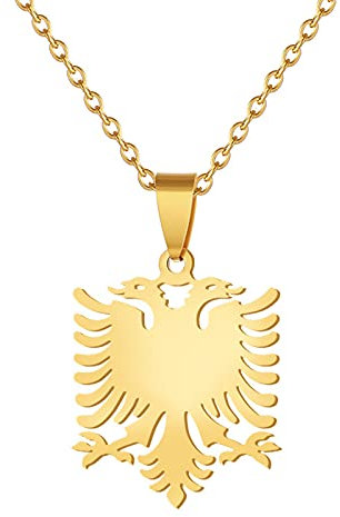 CECECOLEPansr Albanischer Adler Kartenform Anhänger Halskette Mode Paar Halskette Schmuck Charm Unisex Pullover Kette Für Damen Herren Geschenk Accessoires,Gold,45Cm(17.7 Zoll)