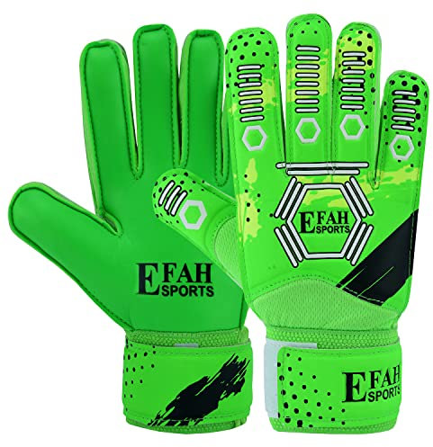 EFAH SPORTS Torwarthandschuhe für Kinder Jungen Mädchen fußball Handschuhe mit Super Grip Handflächen (Green, 3)