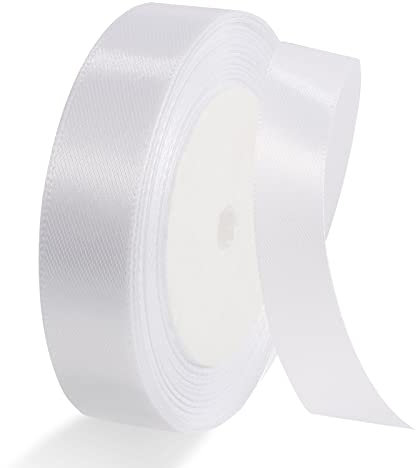 22m x 2cm Satinband Weiss, Schleifenband Hochzeit Geschenkband Weiß Geschenkband Weiss für Hochzeit Deko Party Taufe Geburtstag