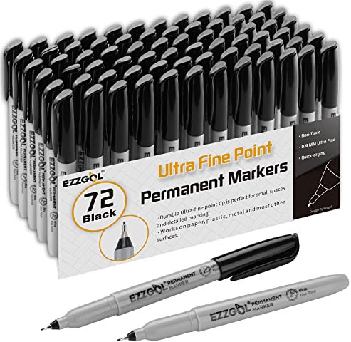 Ezzgol Permanent markers Bulk, 72 Pack, Black, Fine Point