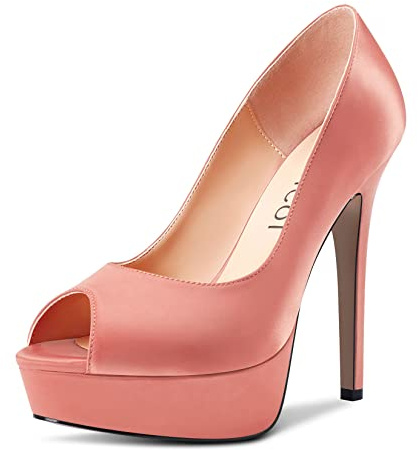 Aachcol Femmes Plate-Forme Escarpins Ouvert Bout Slip-on Aiguille Haut High Talon Heel Dress Chaussures Bureau Party Mariage Satin Rose b 13 CM 42 EU