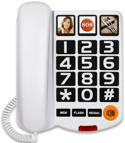 Sangyn Landline Phones for Seniors with Large Button Corded Telephone for Home with Amplified Loud Ringer Volume Adjustable One-Touch Dialing Big Button Telephones for Visually Hearing Impaired, White
