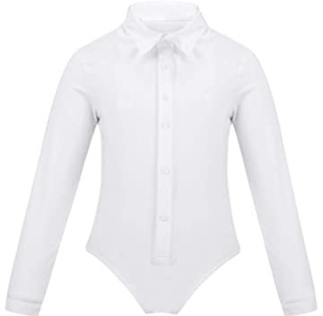 Yeahdor Kinder Jungen Body Langarm Strampler Overall Slim Fit Hemd Langarmbody Tanzhemd Latein Ballsaal Tanzkostüm Weiß 146-152
