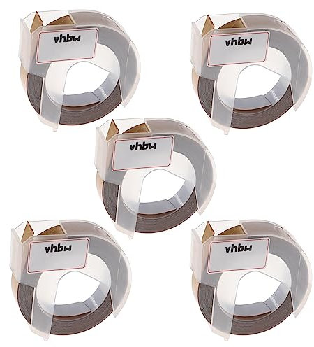 vhbw 5 x 3D präglingstejp kassett kompatibel med Phomemo E975 etikettskrivare 9 mm vit på guld