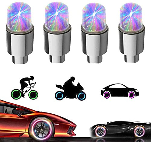YUERWOVER 4 Pack LED Valve Stem Caps Lights for Car Tires Wheel Assemblies Light up Air Neon Bicycle Motorcycle Tyre Bike Truck Golf Cart for Kids Men Women(4 Colorful)