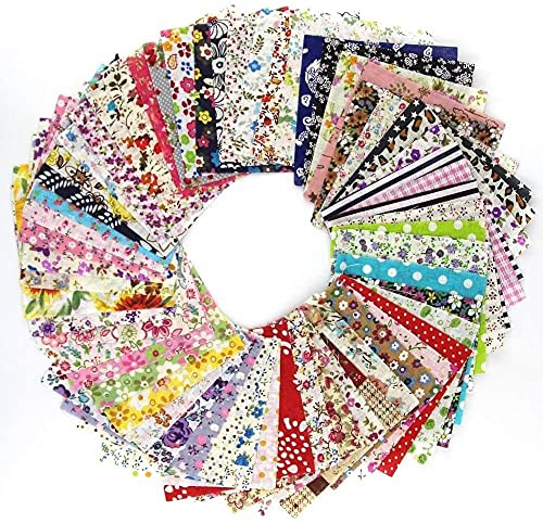 MHDAMAI Tela de Retazos,Tela de Patchwork 60 Piezas Tela de Algodón de Floral 10 * 10cm Tela de Retazos Cuadrados para Manualidades Ropa de Muñeca Ropa de Bricolaje Costura y Patchwork