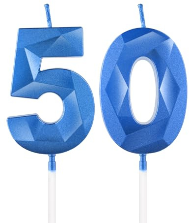 Royal Blue 50th Birthday Candles, 3D Number 50 Candle for Cake, Women Men 50th Birthday Decorations,Sapphire Candle Topper Blue Cake Decorations for Birthday Party Wedding Anniversary Supplies