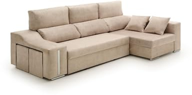Velare | Sofa Chaise Longue Cama con Arcón y Puff Giuliana Beige Derecha
