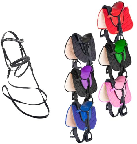 PFIFF 103122 Kinder Sattelset für Holzpferde, Reitset, Sattel und Trense für Spielpferde, Lila, Shetty