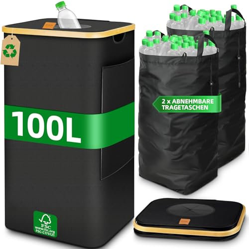 BBtang 100 L Poubelle de Recyclage, Poubelle Cuisine Poubelle avec Trou et 2 Sacs de Transport Amovibles, Parfait pour Une Utilisation Comme Collecteur de Bouteilles