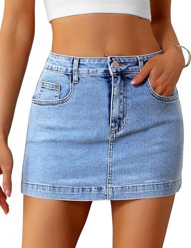 Denim Skirt Women Casual Denim Mini Skirt High Waisted Denim Skort Slim Fit Jean Skirt Summer Jean Skort with Pocket Blue US 2XL