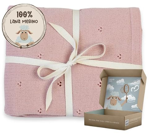 MIRARI Kids Babydecke 100% Merino Wolle I Baby Erstausstattung Neugeborene I Babydecke Winter 75 x 100 cm I Einschlagdecke babyschale Winter I Merino Decke I Wolldecke mit Geschenkbox