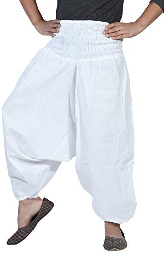 SARJANA Kids Cotton Harem Pants Children Girls Boys Boho Hippie Toddler Beach Unisex Comfy Trousers (US, Age, 6 Years, 10 Years, White)