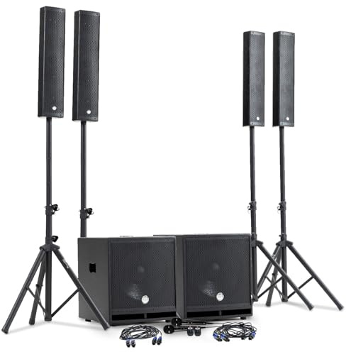 Système Sonorisation Complet 2400W DJ BM Bmsonic, 4 Enceintes Satellites, 2X Méga SUB 38cm USB/Bluetooth, Supports Câbles, Micros