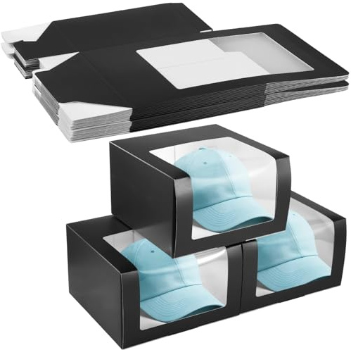 12 Pcs Cap Box with Window Display, Hat Storage Boxes, Sturdy Paper Hat Boxes, Display Boxes for Baseball Caps, Fold Packing Boxes for Home Storage, 7.9×7.9×4.7
