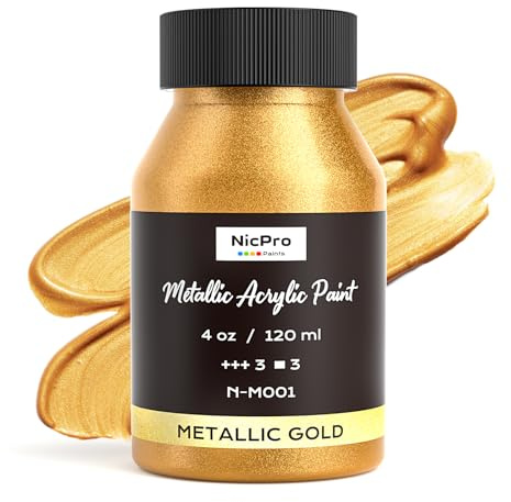 Nicpro Metallic Gold Acrylic Paint, 4oz/120ml Gold Leaf Paint, Non Toxic, Non Fading Craft Paints for Metal, Wood, Clay, Fabric, Canvas, Furniture, Handcrafts, Art Supplies