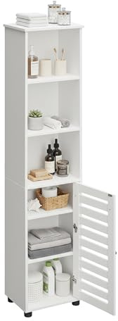 Relaxdays Armadio da Bagno con Ante, HLP: 167x30x40 cm, 6 Scomparti, per Il Alto e Stretto, Bianco