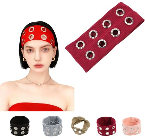 Headband Öljettband, Damhuvudband, Elastiskt Huvudband, Sportpannband Damhår, Elastiskt Huvudband, Brett Pannband, Goth Punk Grunge, Hårtillbehör (Röd)