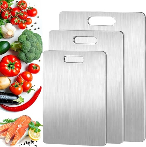 3 Pcs Titanium Chopping Board, Titanium Cutting Board, Double Sided Food Grade Chopping Board Set, for Cutting Meat Vegetable Fruit, Durable and Easy to Clean Dishwasher-Safe (S/M/L)