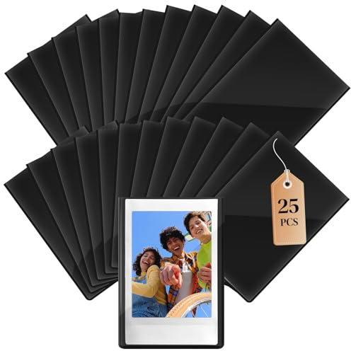 Set med 25 magnetiska fotoramar för Instax Mini, mini-magnetfotoramar för foton och vykort, gör-det-själv-dekoration för kylskåp och metallytor, svart (9,3 × 6,3 cm)