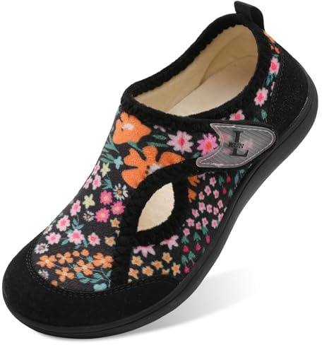 JIASUQI Womens Barefoot Slippers Wide Toe Box Diabetic Shoes Arthritis Adjustable Walking Shoe Ladies Swollen Feet Winter House Shoes for Indoor Outdoor