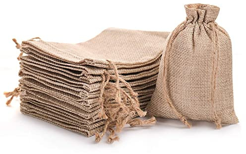 DECORA 50 PCS Burlap Bags with Drawstring Jute Hessian Linen Treat Bag for Halloween Wedding Jewelry Party Favors