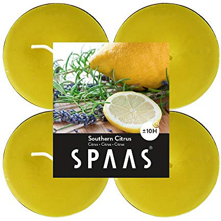 Spaas 12 x 4 Scented Maxi Tealights, Paraffin Wax, Aluminium Cup Autumn Yellow, D 58 mm x H 24 mm