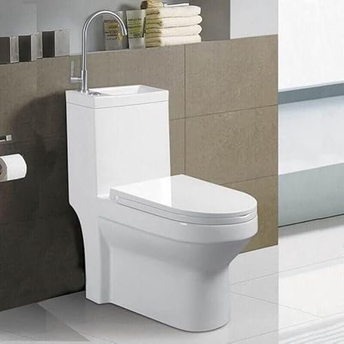 Rue Du Bain - WC à Poser Monobloc avec Lave main intégré - Céramique Blanc - 39x68 cm - Creativ