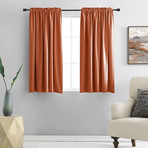 DONREN Burnt Orange Blackout Curtain Drapes for Bedroom - 48 Inch Length Small Window Treatment Rod Pocket Curtain Drapes (Set of 2 Panels,52 W x 48 L)