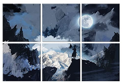 Panneaux acoustiques d'art, 6 pièces adhésives grandes peintures murales décoration murale panneaux insonorisants pour studio d'enregistrement salon chambre 183 x 122 cm (Chevalier de nuit)