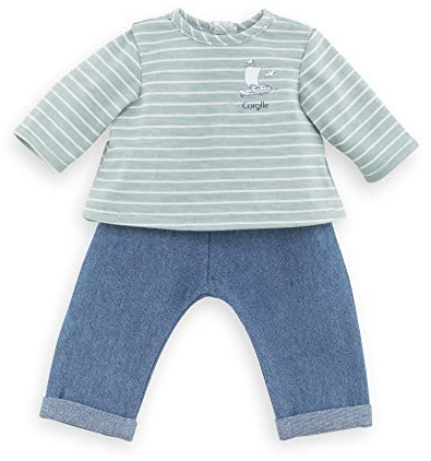 Corolle 9000141430 byxor och topp, Loire, docktillbehör, dockkläder, för alla 36 cm babydockor, från 2 år, denim/randig, passar 14 tum dockor